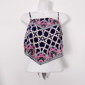 Y.A.S Patterned Tie-Front Crop Top Vibrant Floral and Geometric Design Bohemian